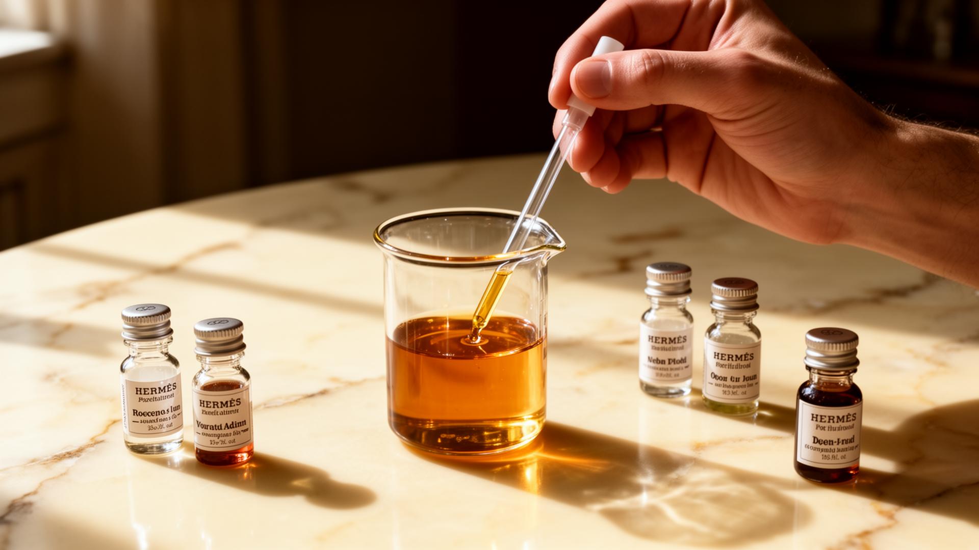 A perfumer drawing oil with a pipette